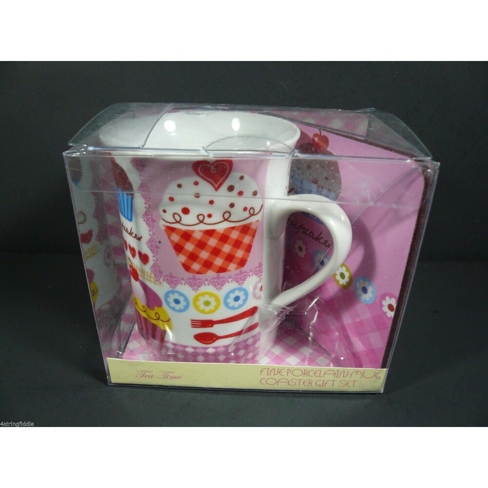 TEA TIME FINE PORCELAIN MUG & COASTER CUPCAKES GIFT SET - NEW IN BOX